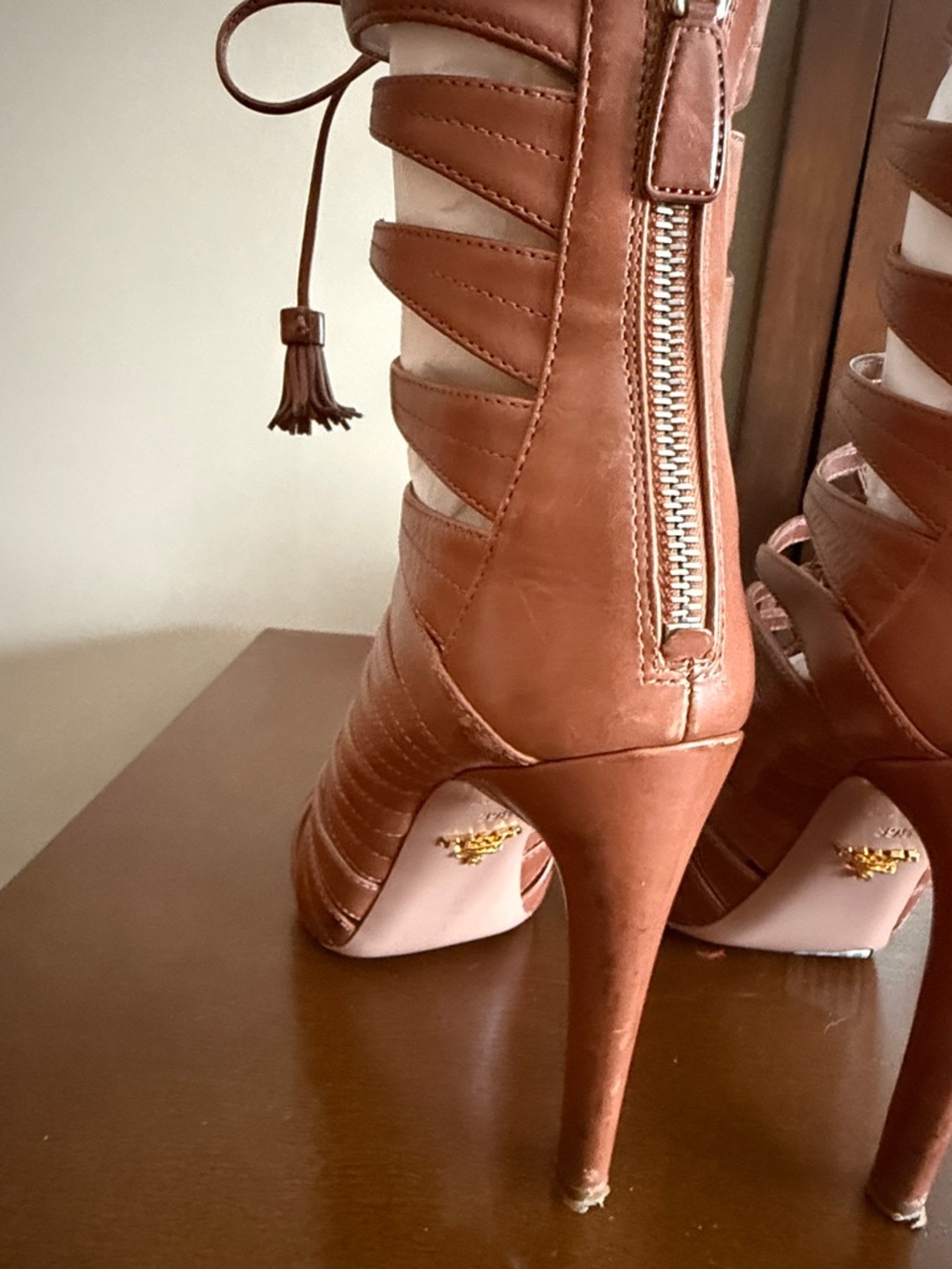 Prada Tan Brown Strappy Gladiator Lace-Up Heels - Picture 11 of 11